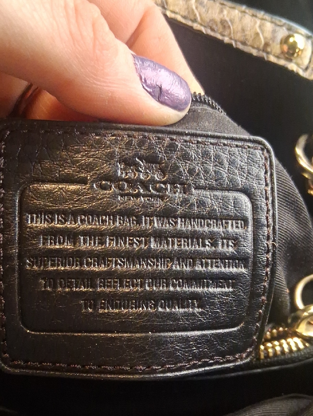 Coach Black & Cream Pebbled Leather Crossbody with Snake-Print Trim - Picture 10 of 10